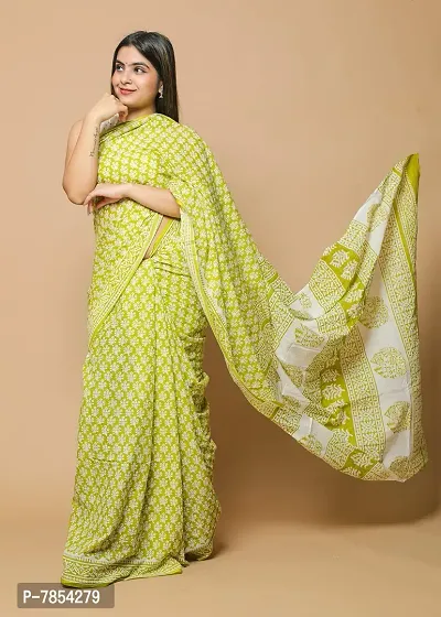 Radhika Handicrafts Women's Cotton Mulmul Hand Block Printed Saree With Blouse Piece_ SH-1034-thumb5