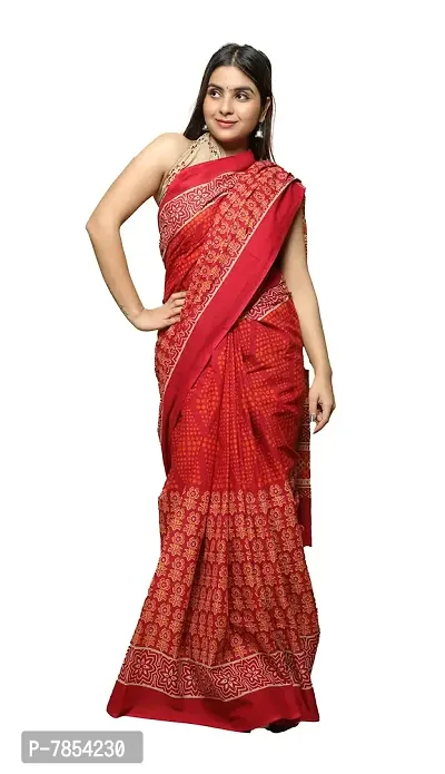 Radhika Handicrafts Women's Cotton Mulmul Hand Block Printed Saree With Blouse Piece_ SH-1050-thumb0