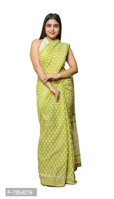 Radhika Handicrafts Women's Cotton Mulmul Hand Block Printed Saree With Blouse Piece_ SH-1034-thumb0