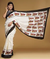 Radhika Handicrafts Women's Mulmul Cotton Hand Block Printed With Zari Border Saree With Blouse Piece_ RH-0994-thumb3