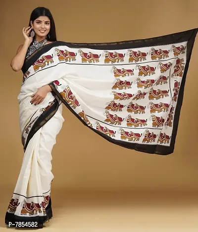 Radhika Handicrafts Women's Mulmul Cotton Hand Block Printed With Zari Border Saree With Blouse Piece_ RH-0994-thumb4