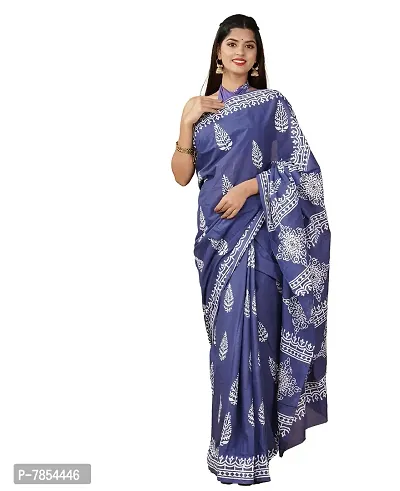 Radhika Handicrafts Women's Cotton Mulmul Hand Block Printed Saree With Blouse Piece_ SH-1010-thumb0