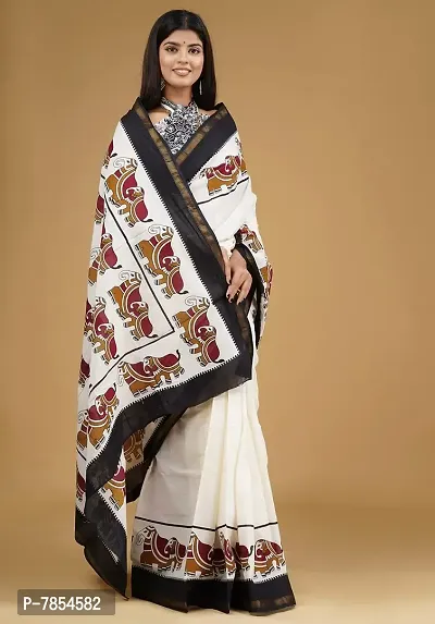 Radhika Handicrafts Women's Mulmul Cotton Hand Block Printed With Zari Border Saree With Blouse Piece_ RH-0994-thumb5