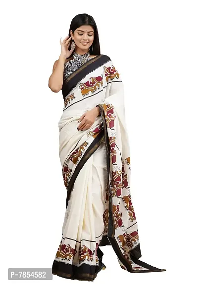 Radhika Handicrafts Women's Mulmul Cotton Hand Block Printed With Zari Border Saree With Blouse Piece_ RH-0994