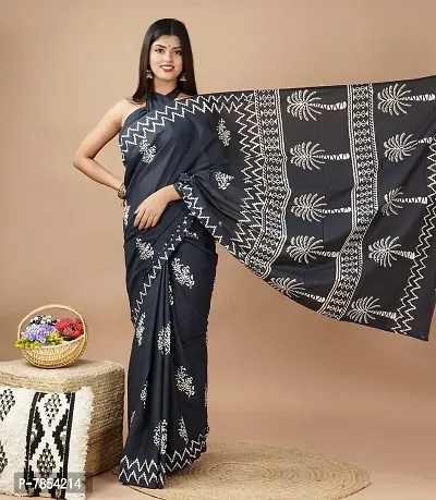 Radhika Handicrafts Women's Cotton Mulmul Hand Block Printed Saree With Blouse Piece_ SH-0999-thumb4