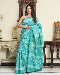 Radhika Handicrafts Women's Hand block Ikat Batik Sanganeri Jaipuri Printed Cotton Mulmul Saree With Blouse Piece_THB-016_Rama Green-thumb3