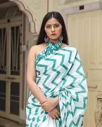 Radhika Handicrafts Women's Hand block Ikat Batik Sanganeri Jaipuri Printed Cotton Mulmul Fabric Saree With Blouse Piece_THB-013_Rama Green-thumb1