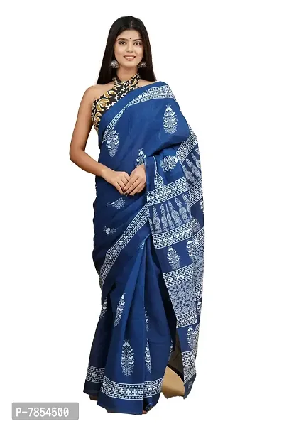 Radhika Handicrafts Women's Mulmul Cotton Hand Block Printed Saree With Blouse Piece_ RH-0962