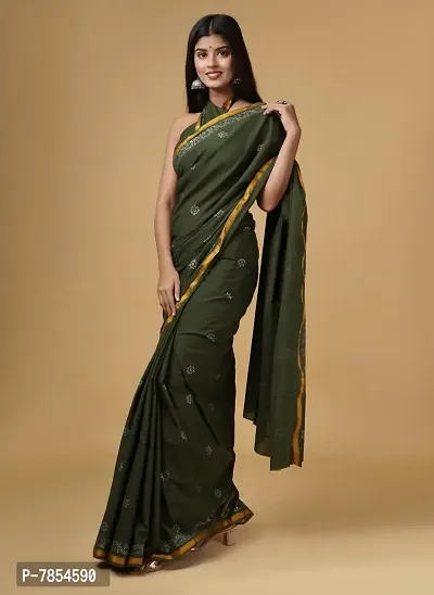 Women's Woven Cotton Saree With Blouse Piece (RH-0987_Multicolor)-thumb5