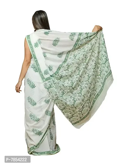 Radhika Handicrafts Women's Cotton Mulmul Hand Block Printed Saree With Blouse Piece_ SH-1020-thumb2