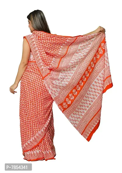 Radhika Handicrafts Women's Cotton Mulmul Hand Block Printed Saree With Blouse Piece_ SH-1037-thumb2