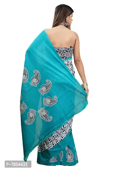 Radhika Handicrafts Women's Mulmul Cotton Hand Block Floral Printed Saree With Blouse Piece_ RH-0953-thumb3