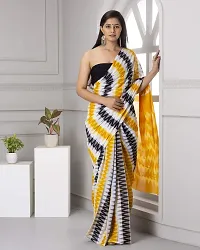 Radhika Handicrafts Women's Hand block Ikat Batik Sanganeri Jaipuri Printed Cotton Mulmul Fabric Saree With Blouse Piece_THB-011_Yellow-thumb3