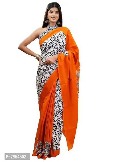 Radhika Handicrafts Women's Mulmul Cotton Hand Block Floral Printed Saree With Blouse Piece_ RH-0955