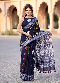 Radhika Handicrafts Women's Linen Hand Block Printed Saree With Blouse Piece_ CL-050-thumb4