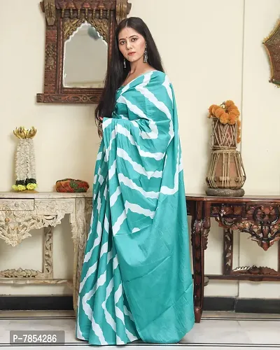 Radhika Handicrafts Women's Hand block Ikat Batik Sanganeri Jaipuri Printed Cotton Mulmul Fabric Saree With Blouse Piece_THB-007_Rama Green-thumb3