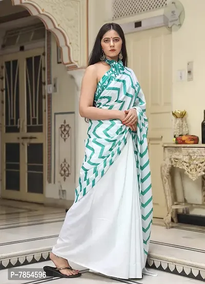 Radhika Handicrafts Women's Hand block Ikat Batik Sanganeri Jaipuri Printed Cotton Mulmul Fabric Saree With Blouse Piece_THB-013_Rama Green-thumb4