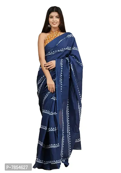 Radhika Handicrafts Women's Mulmul Cotton Hand Block Printed Saree With Blouse Piece_ RH-0959