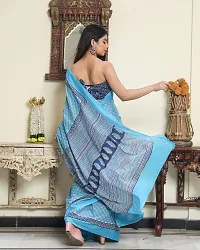 Radhika Handicrafts Women's Hand block Ikat Batik Sanganeri Jaipuri Printed Cotton Mulmul Saree With Blouse Piece_THB-021_Sky Blue-thumb2