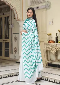 Radhika Handicrafts Women's Hand block Ikat Batik Sanganeri Jaipuri Printed Cotton Mulmul Fabric Saree With Blouse Piece_THB-013_Rama Green-thumb2