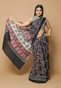 Radhika Handicrafts Women's Cotton Mulmul Hand Block Printed Saree With Blouse Piece_ SH-1043-thumb2