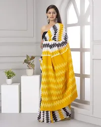 Radhika Handicrafts Women's Hand block Ikat Batik Sanganeri Jaipuri Printed Cotton Mulmul Fabric Saree With Blouse Piece_THB-011_Yellow-thumb2