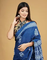 Radhika Handicrafts Women's Mulmul Cotton Hand Block Printed Saree With Blouse Piece_ RH-0962-thumb1