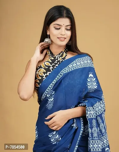 Radhika Handicrafts Women's Mulmul Cotton Hand Block Printed Saree With Blouse Piece_ RH-0962-thumb2