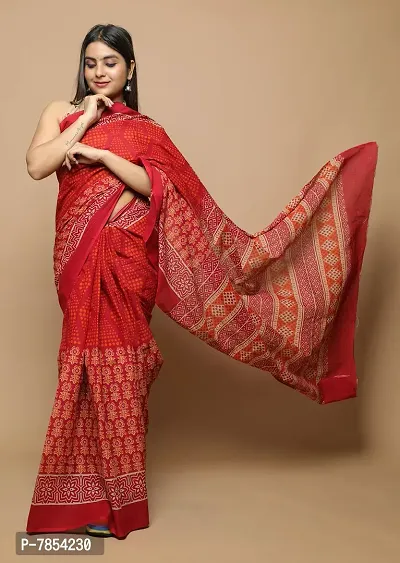 Radhika Handicrafts Women's Cotton Mulmul Hand Block Printed Saree With Blouse Piece_ SH-1050-thumb5