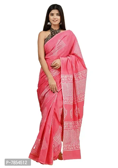 Radhika Handicrafts Women's Mulmul Cotton Hand Block Printed Saree With Blouse Piece_ RH-0967