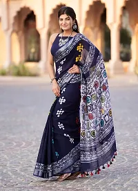 Radhika Handicrafts Women's Linen Hand Block Printed Saree With Blouse Piece_ CL-050-thumb3