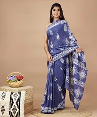 Radhika Handicrafts Women's Cotton Mulmul Hand Block Printed Saree With Blouse Piece_ SH-1010-thumb3