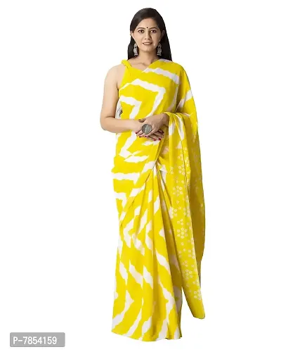 Radhika Handicrafts Women's Hand block Ikat Batik Sanganeri Jaipuri Printed Cotton Mulmul Fabric Saree With Blouse Piece_THB-009_Yellow