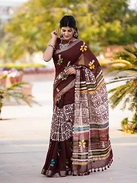 Radhika Handicrafts Women's Linen Hand Block Printed Saree With Blouse Piece_ CL-049-thumb3