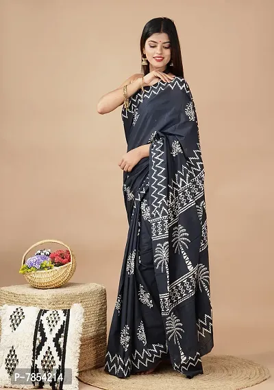 Radhika Handicrafts Women's Cotton Mulmul Hand Block Printed Saree With Blouse Piece_ SH-0999-thumb5