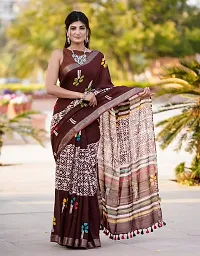 Radhika Handicrafts Women's Linen Hand Block Printed Saree With Blouse Piece_ CL-049-thumb4