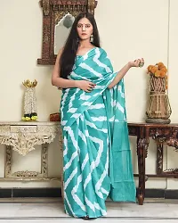 Crafts Moda Hand block printed Blue Cotton Saree For Women With Unstitched Blouse Piece-thumb2