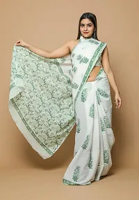 Radhika Handicrafts Women's Cotton Mulmul Hand Block Printed Saree With Blouse Piece_ SH-1020-thumb3