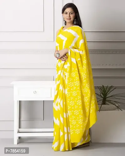 Radhika Handicrafts Women's Hand block Ikat Batik Sanganeri Jaipuri Printed Cotton Mulmul Fabric Saree With Blouse Piece_THB-009_Yellow-thumb4