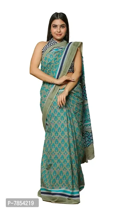 Radhika Handicrafts Women's Cotton Mulmul Hand Block Printed Saree With Blouse Piece_ SH-1044-thumb0