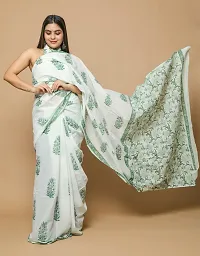 Radhika Handicrafts Women's Cotton Mulmul Hand Block Printed Saree With Blouse Piece_ SH-1020-thumb4