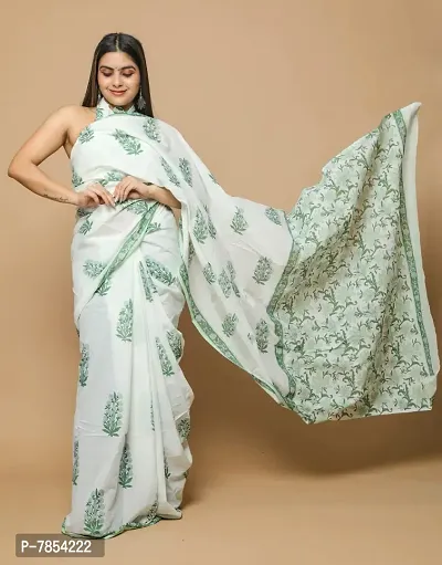 Radhika Handicrafts Women's Cotton Mulmul Hand Block Printed Saree With Blouse Piece_ SH-1020-thumb5