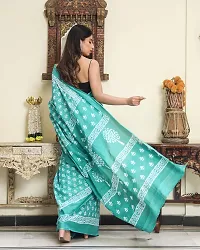 Radhika Handicrafts Women's Hand block Ikat Batik Sanganeri Jaipuri Printed Cotton Mulmul Saree With Blouse Piece_THB-016_Rama Green-thumb2