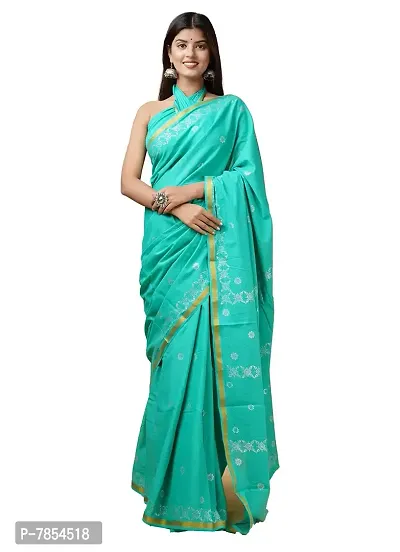 Radhika Handicrafts Women's Mulmul Cotton Hand Block Printed With Zari Border Saree With Blouse Piece_ RH-0984-thumb0