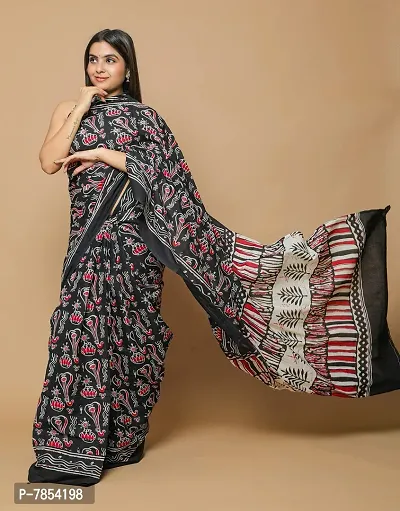 Radhika Handicrafts Women's Cotton Mulmul Hand Block Printed Saree With Blouse Piece_ SH-1043-thumb5