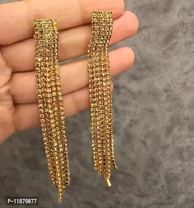 Rhinestone Tassel Dangle Earring - GOLD-thumb2