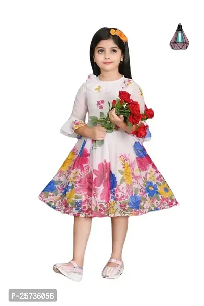 SK J.J DRESSES Girl's Chiffon Casual and Comfortable Midi/Knee Length Fit and Flare Dress for Kids