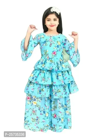 SK J.J DRESSES Girl's Chiffon Casual And Comfortable Floral Print Top And Pant Set For Kids