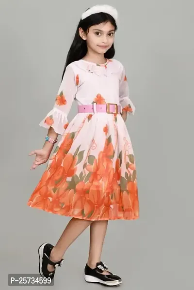 SK J.J DRESSES Girl's Chiffon Casual and Comfortable Below Knee Gown Dress for Kids-thumb5