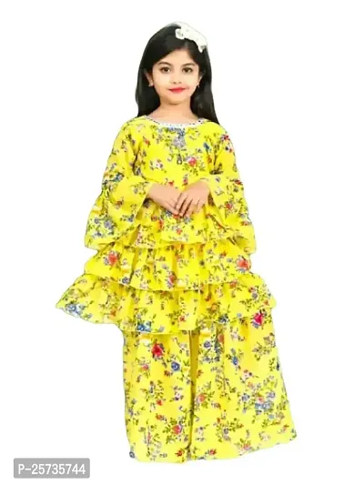 SK J.J DRESSES Girl's Chiffon Casual And Comfortable Floral Print Top And Pant Set For Kids